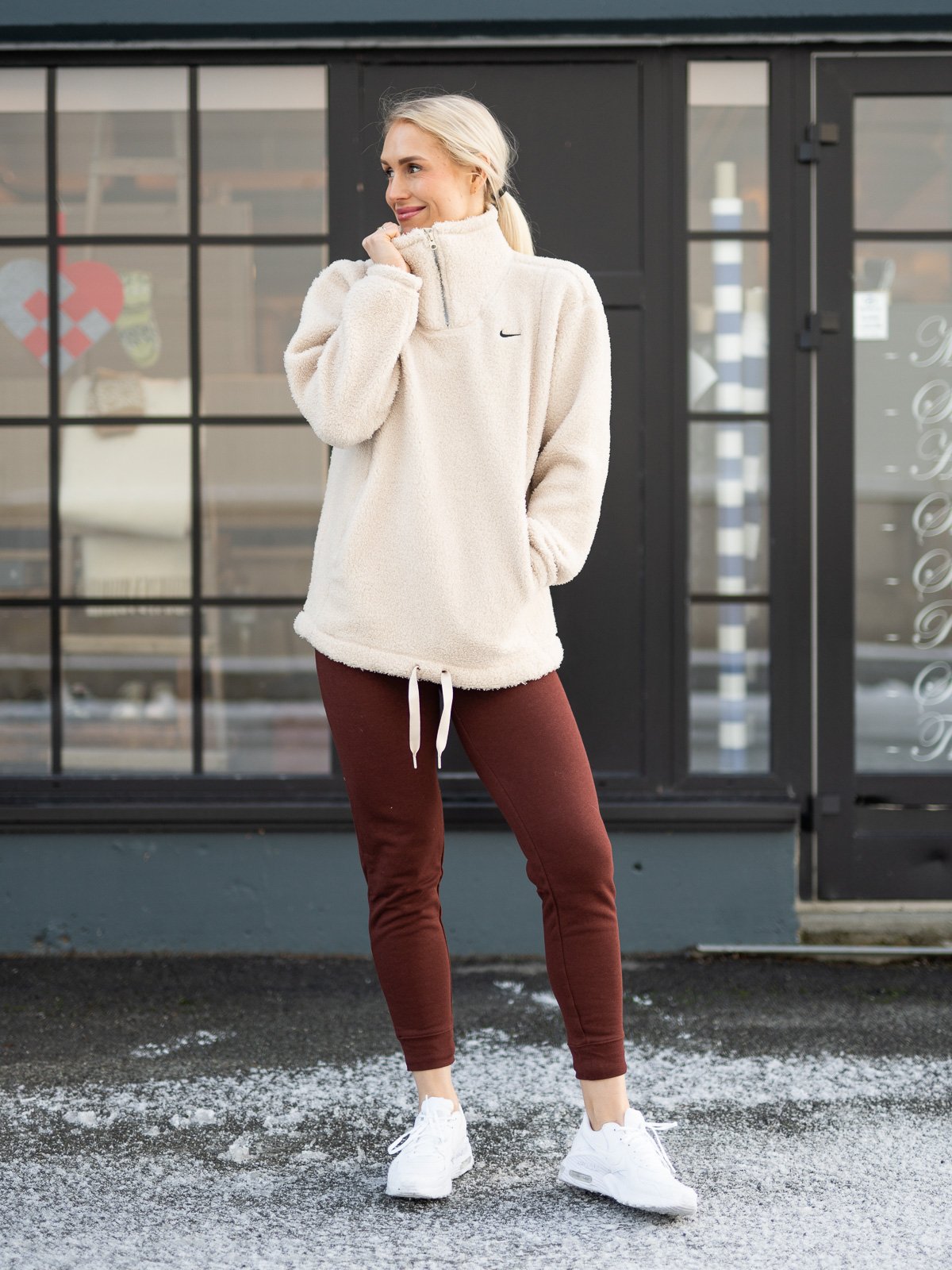 Nike Statement Cozy Top Halfzip Rattan/Svart