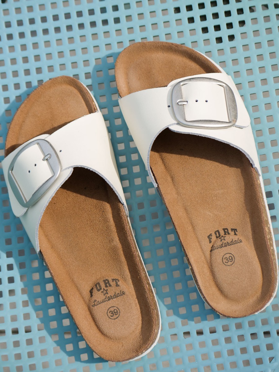 Fort Lauderdale Compta Leather Cork Sandals White