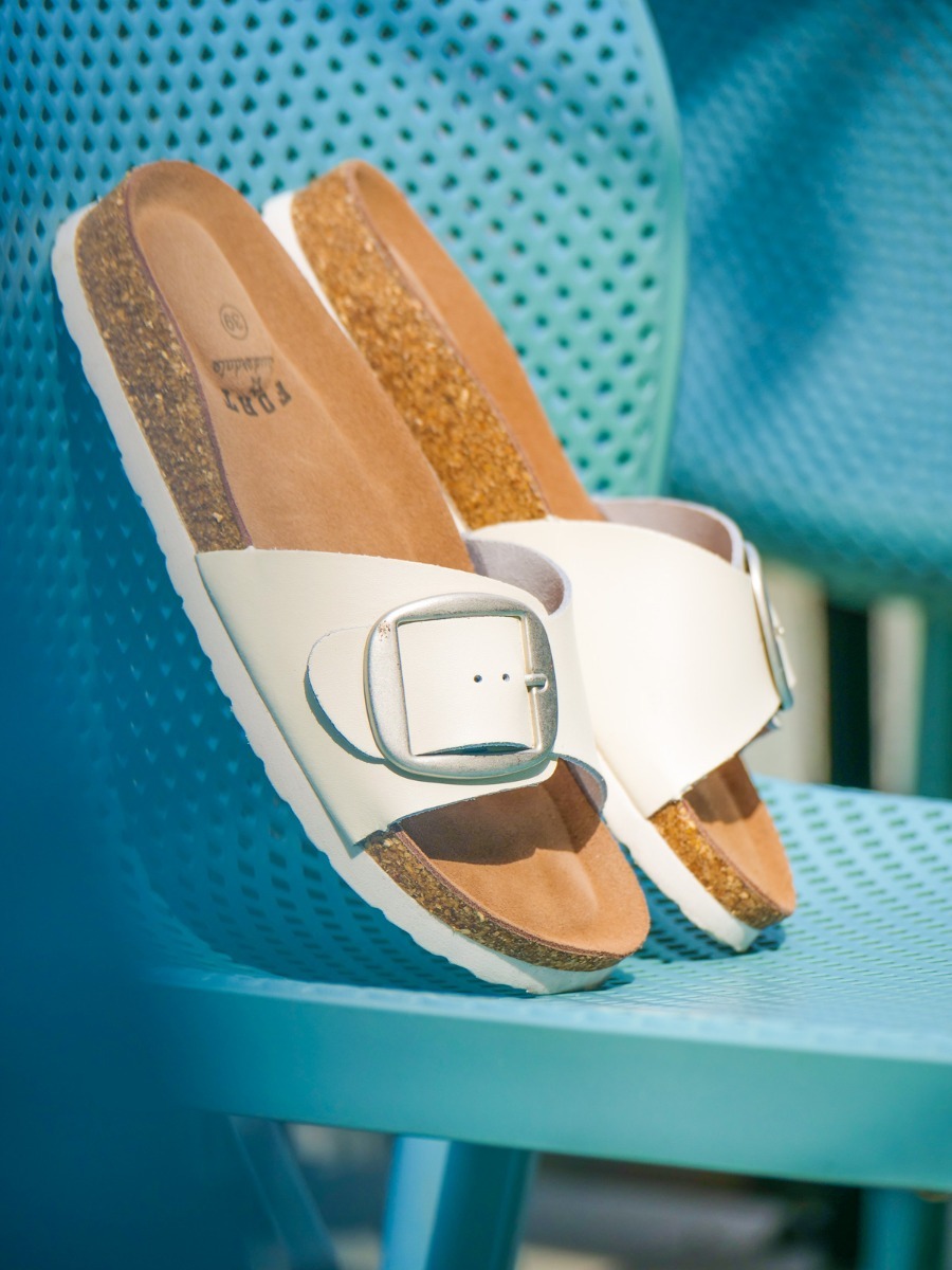 Fort Lauderdale Compta Leather Cork Sandals White
