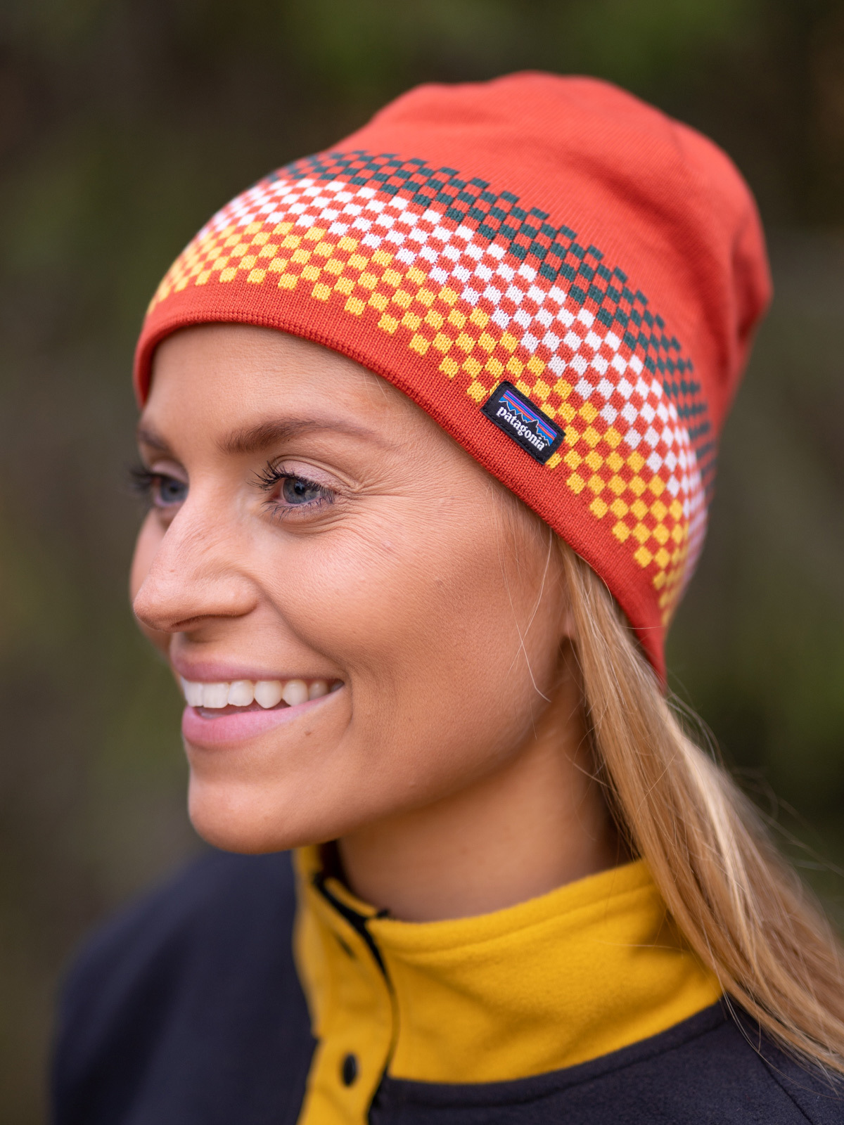 Patagonia Beanie Hat Logo Belwe Mini Rød, gul, hvit og grå