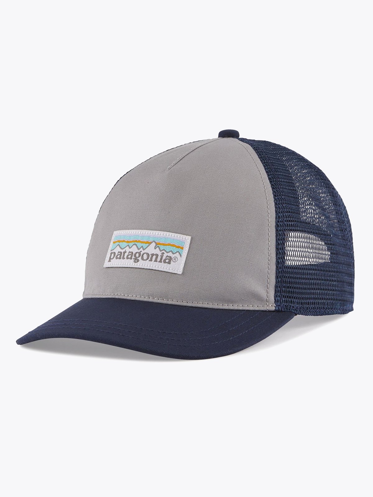 Patagonia Logo Organic Layback Trucker Hat Salt Grey w/New Navy