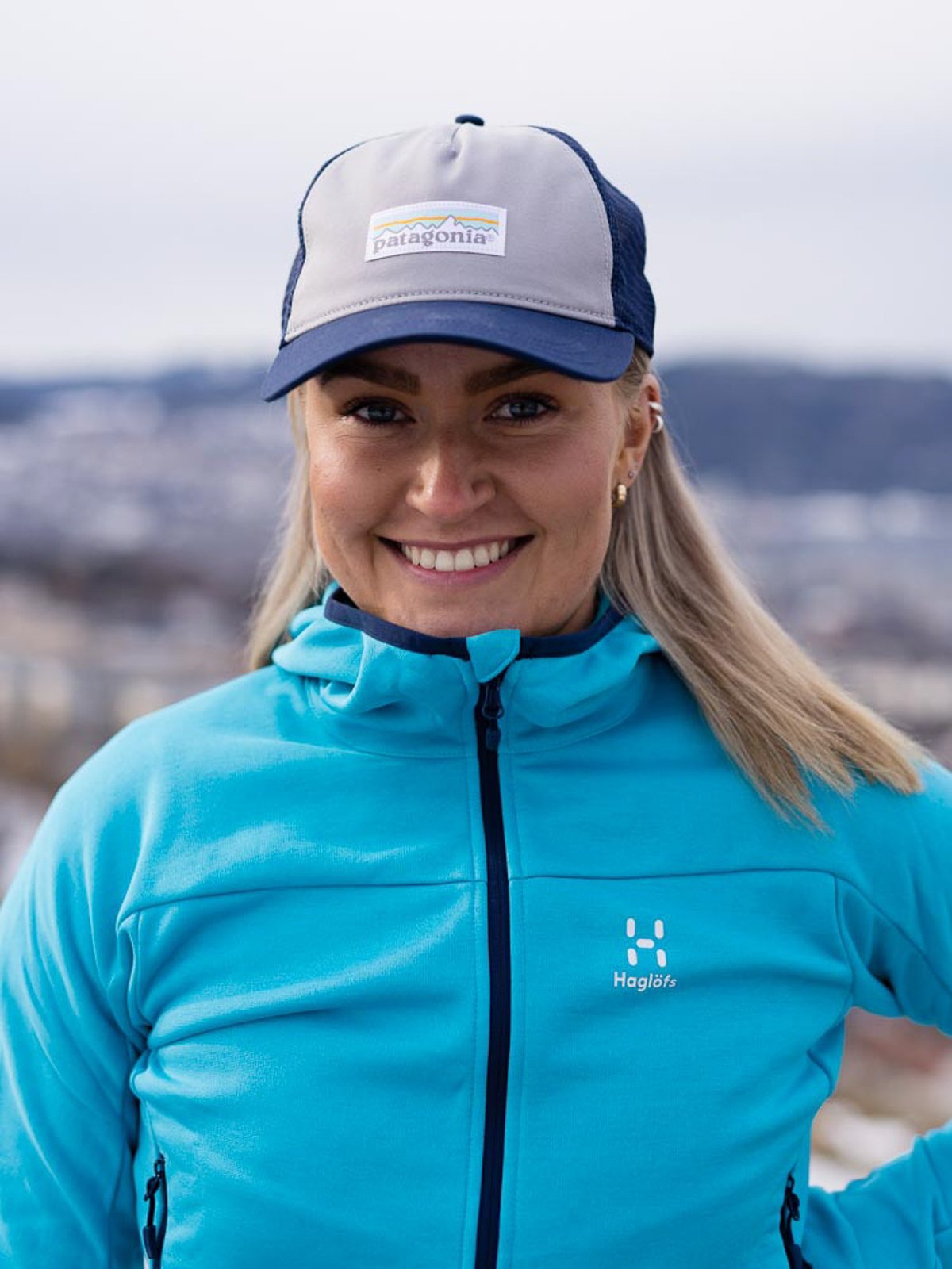 Patagonia Logo Organic Layback Trucker Hat Salt Grey w/New Navy