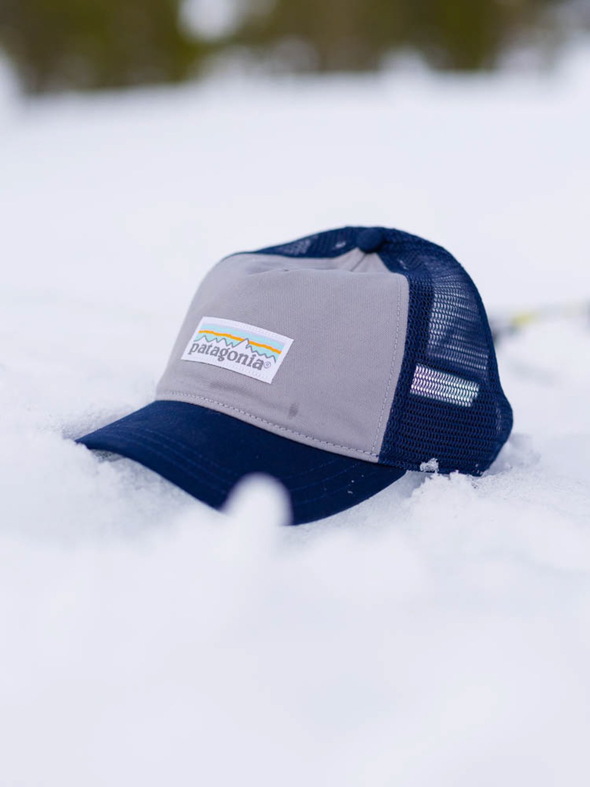 Patagonia Logo Organic Layback Trucker Hat Salt Grey w/New Navy