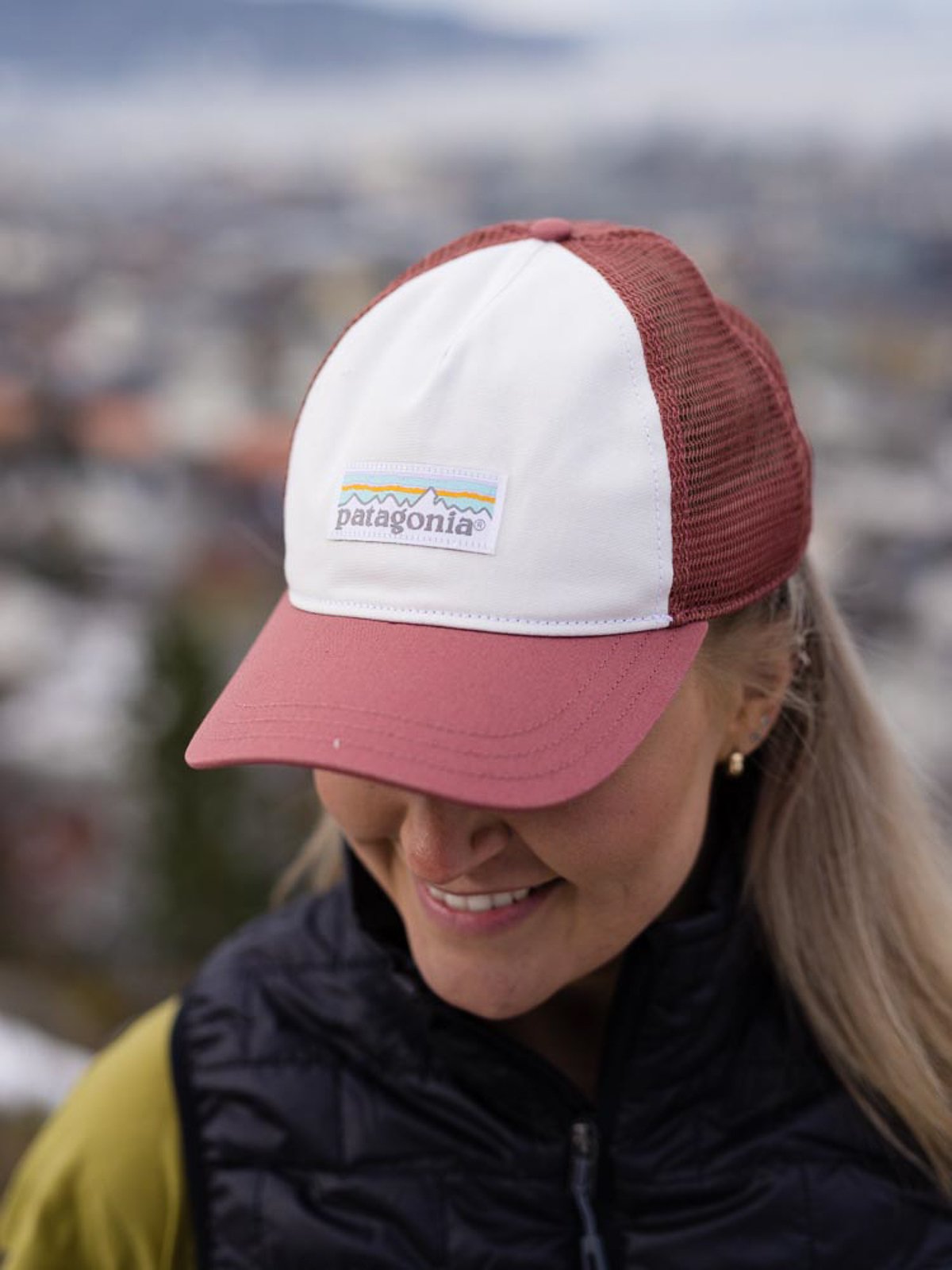 Patagonia Logo Organic Layback Trucker Hat White w/Roseship