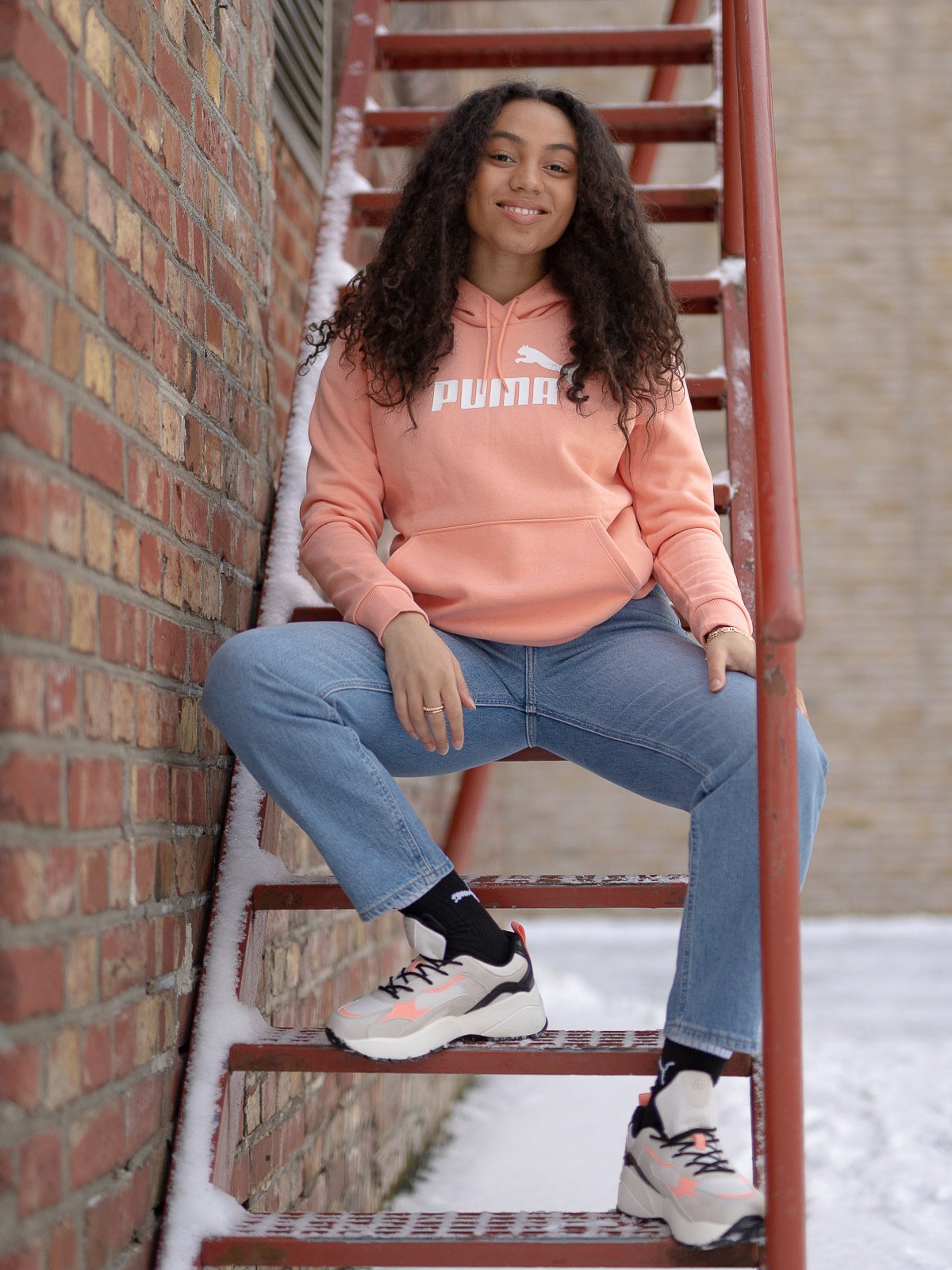 Puma Essentials Logo Hoodie Fleece Peach Pink