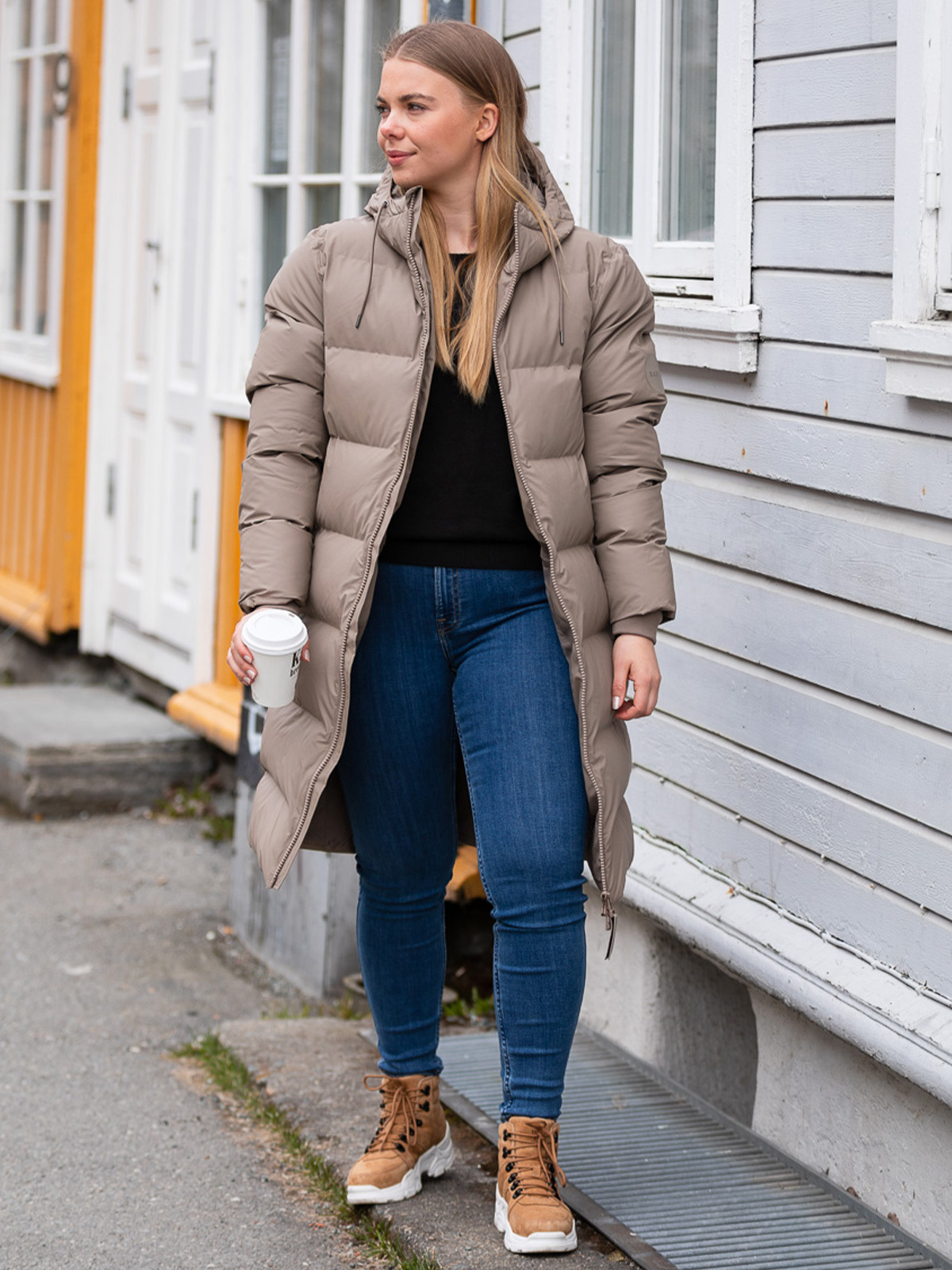 Rains Long Puffer Jacket Taupe
