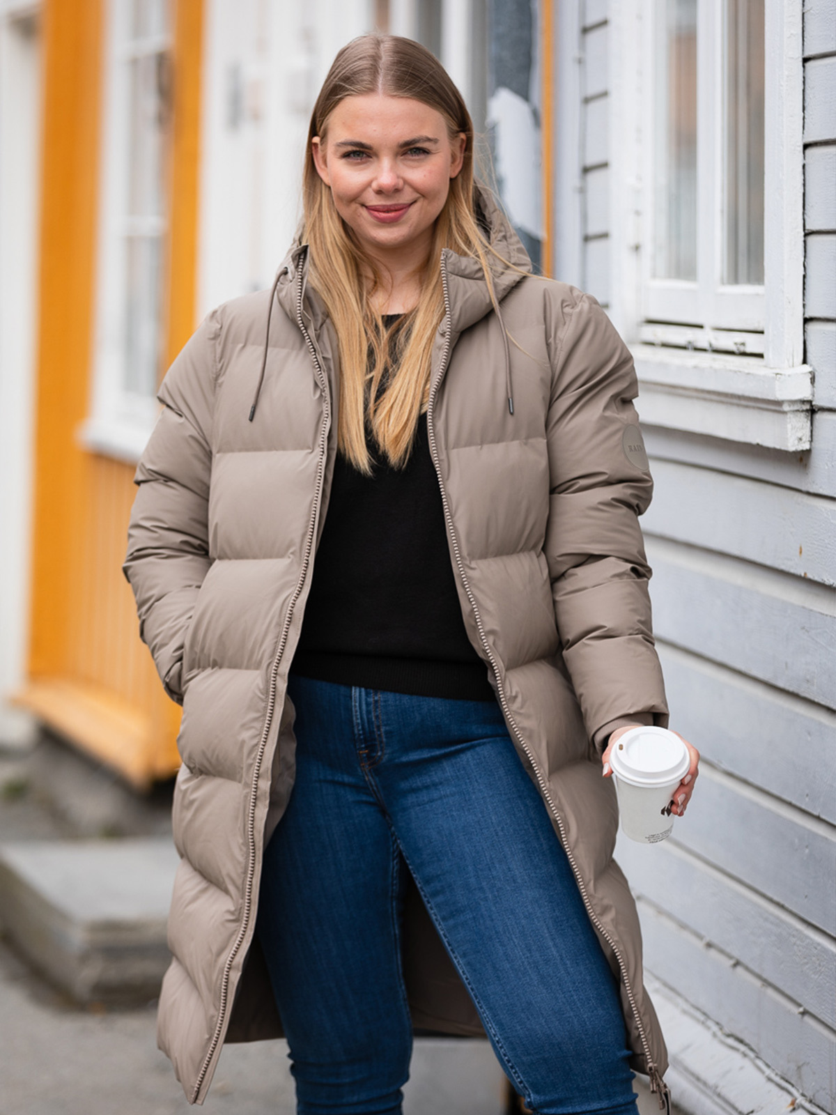 Rains Long Puffer Jacket Taupe