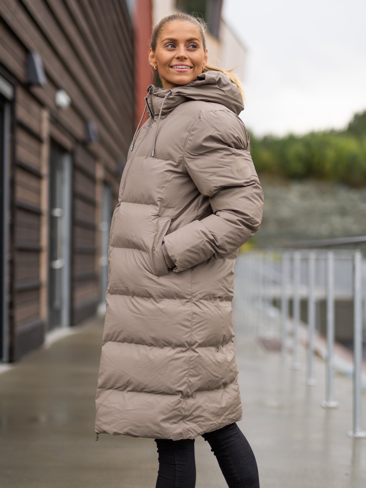 Rains Long Puffer Jacket Taupe