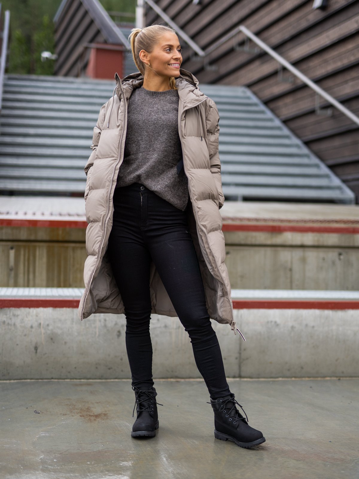 Rains Long Puffer Jacket Taupe