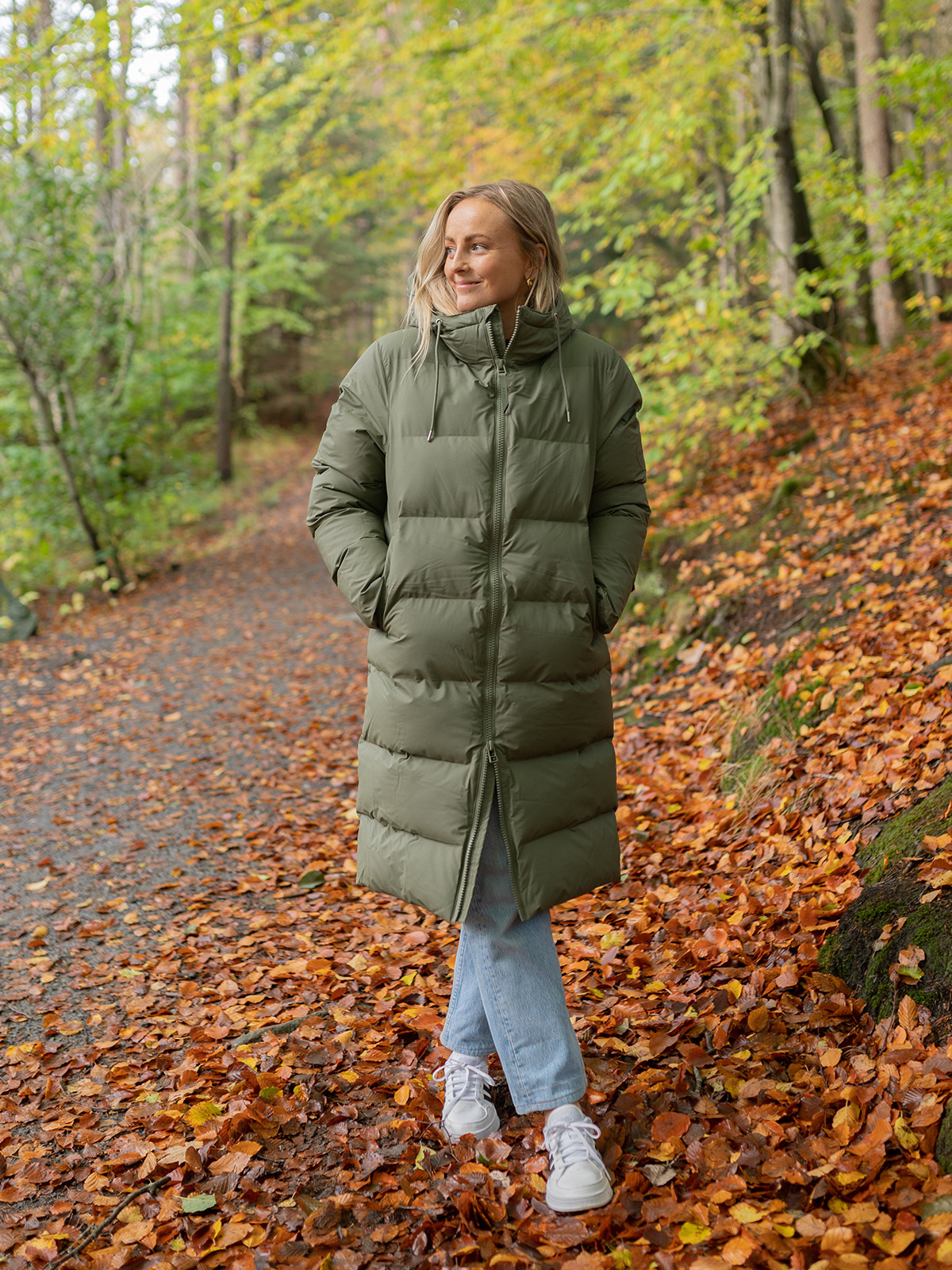 Rains Long Puffer Jacket Olive