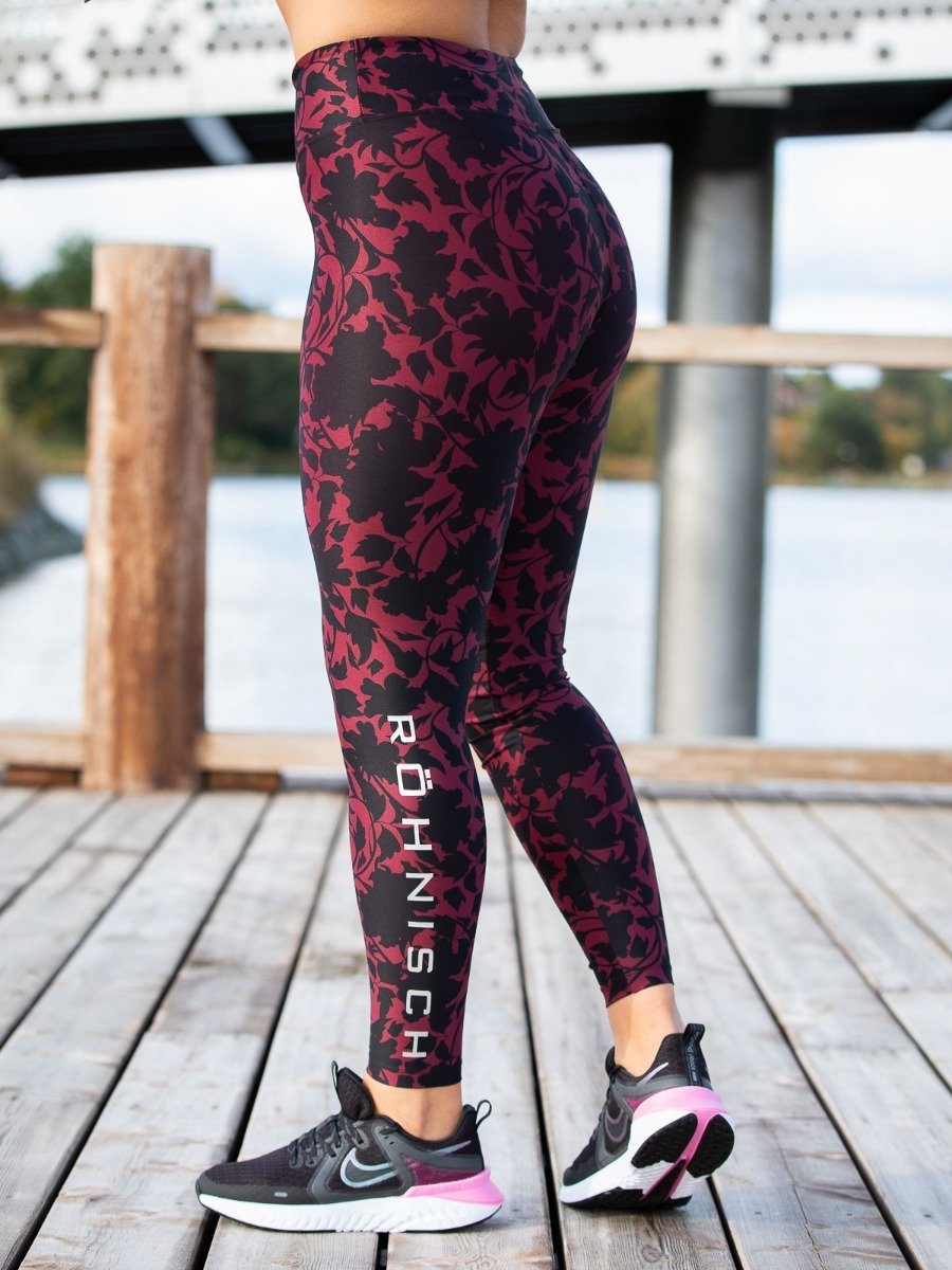Röhnisch Flattering Printed Tights Burgundy Bloced Flower