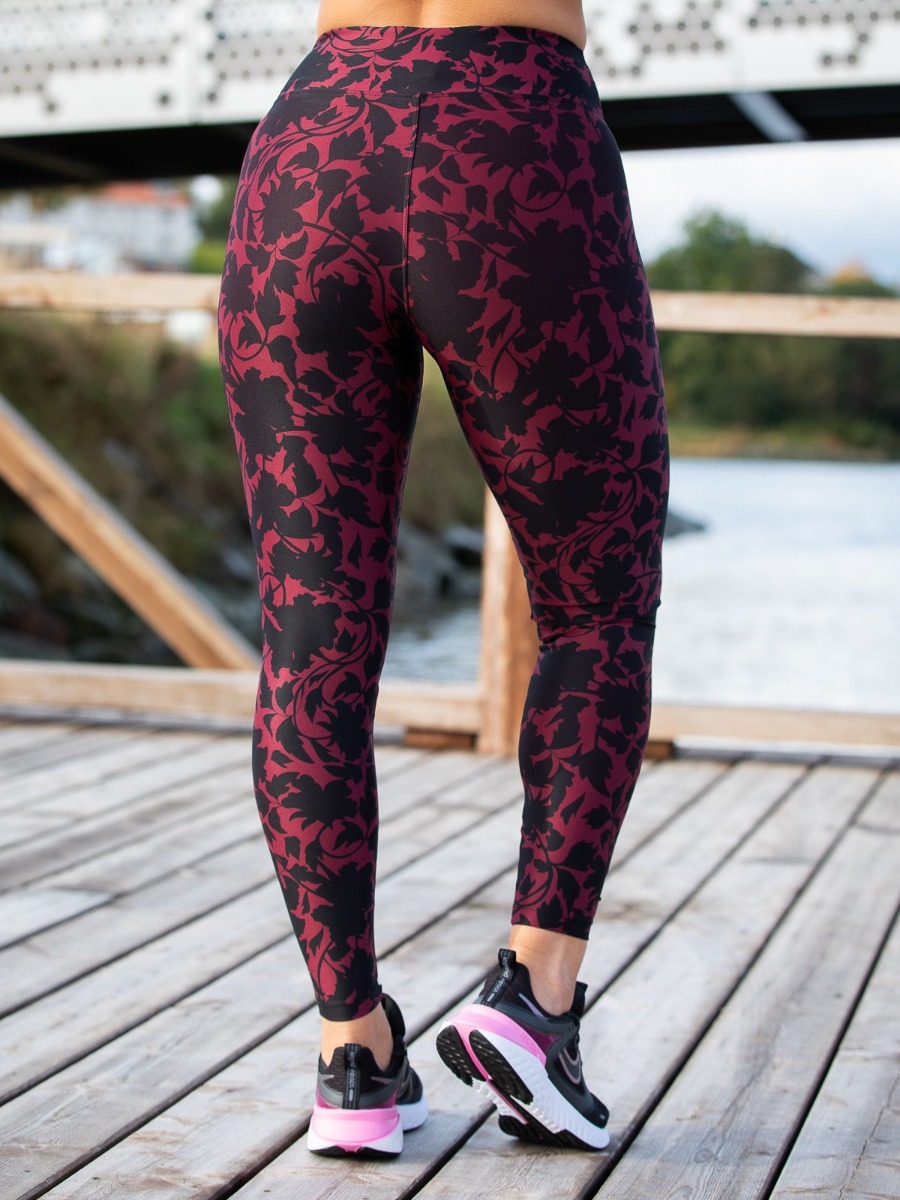 Röhnisch Flattering Printed Tights Burgundy Bloced Flower