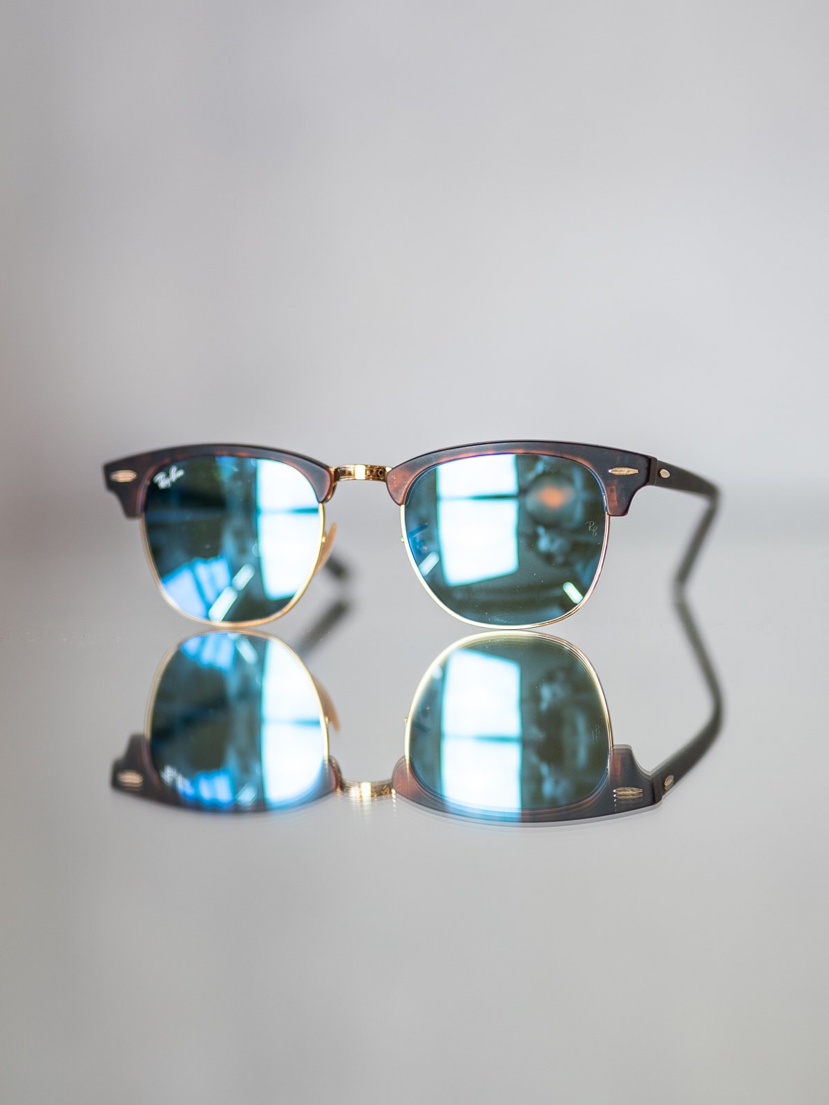 Ray-Ban Clubmaster Sand Havana / Grey mirror blue