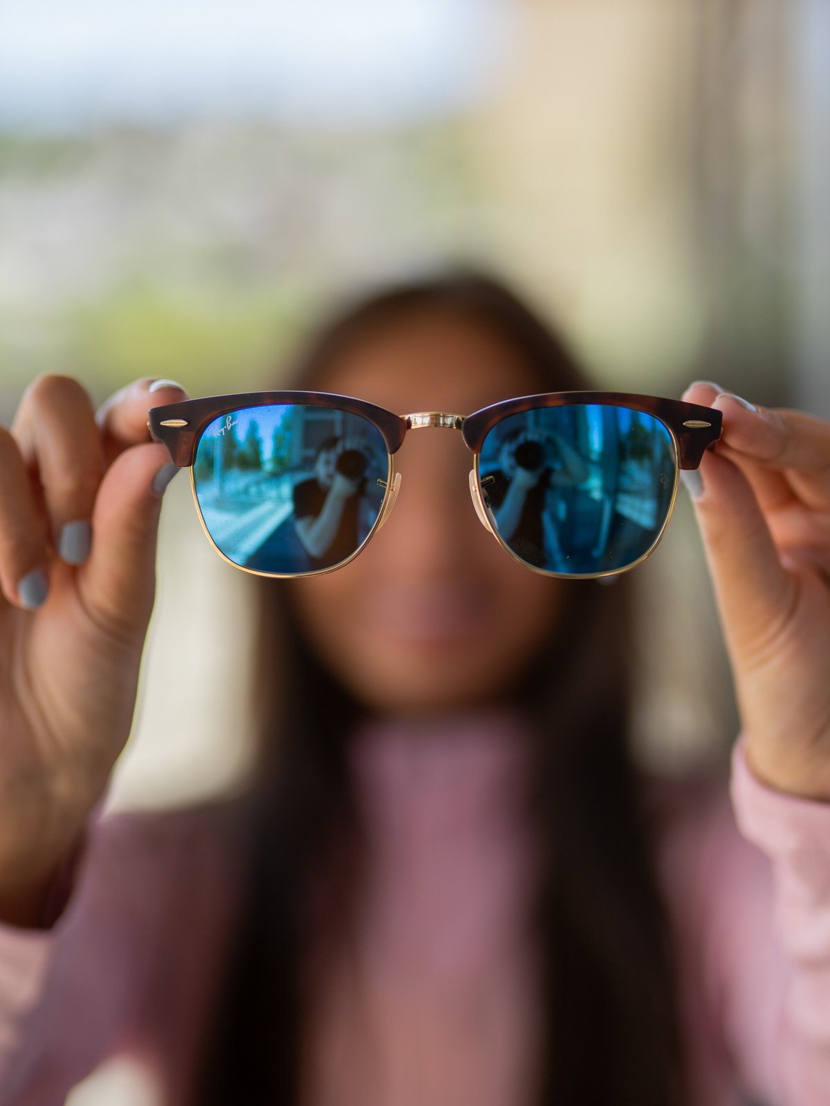 Ray-Ban Clubmaster Sand Havana / Grey mirror blue