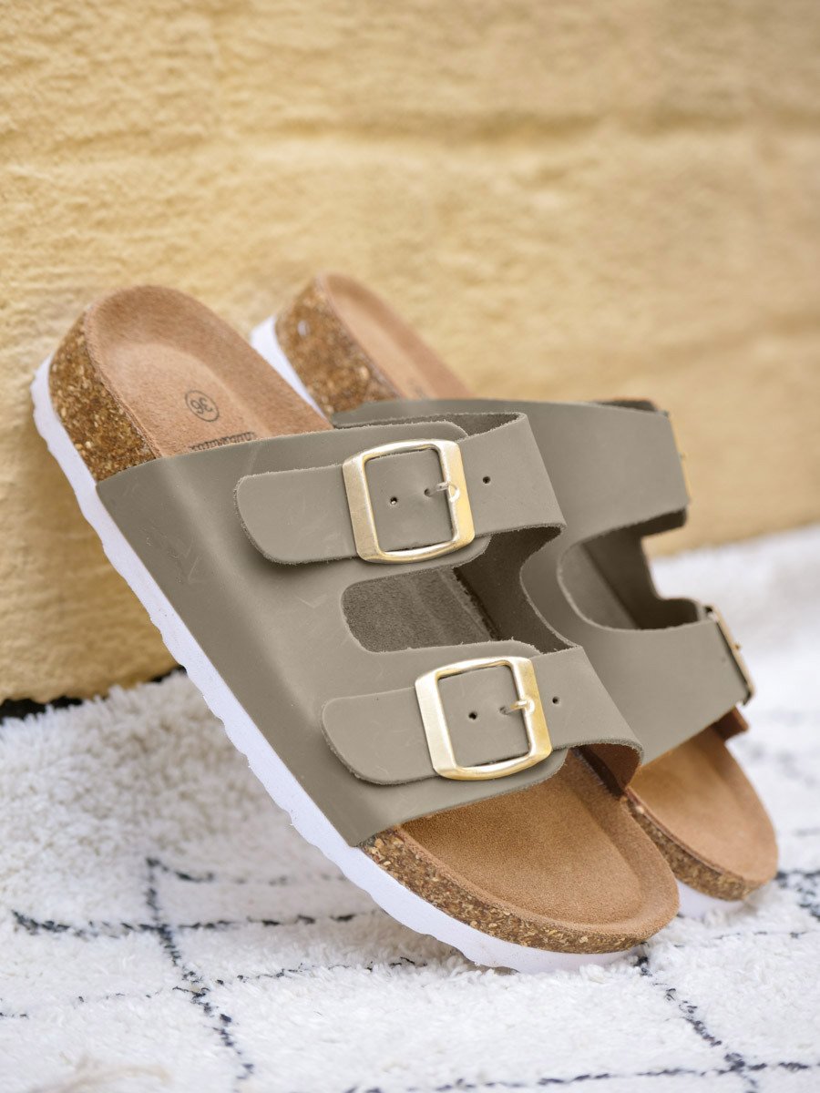 Fort Lauderdale Baste Cork Sandal Leather Ivy Green