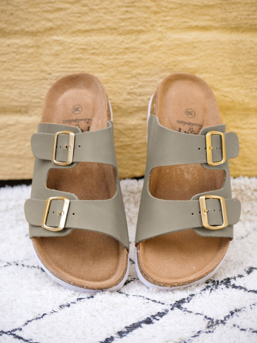 Fort Lauderdale Baste Cork Sandal Leather Ivy Green