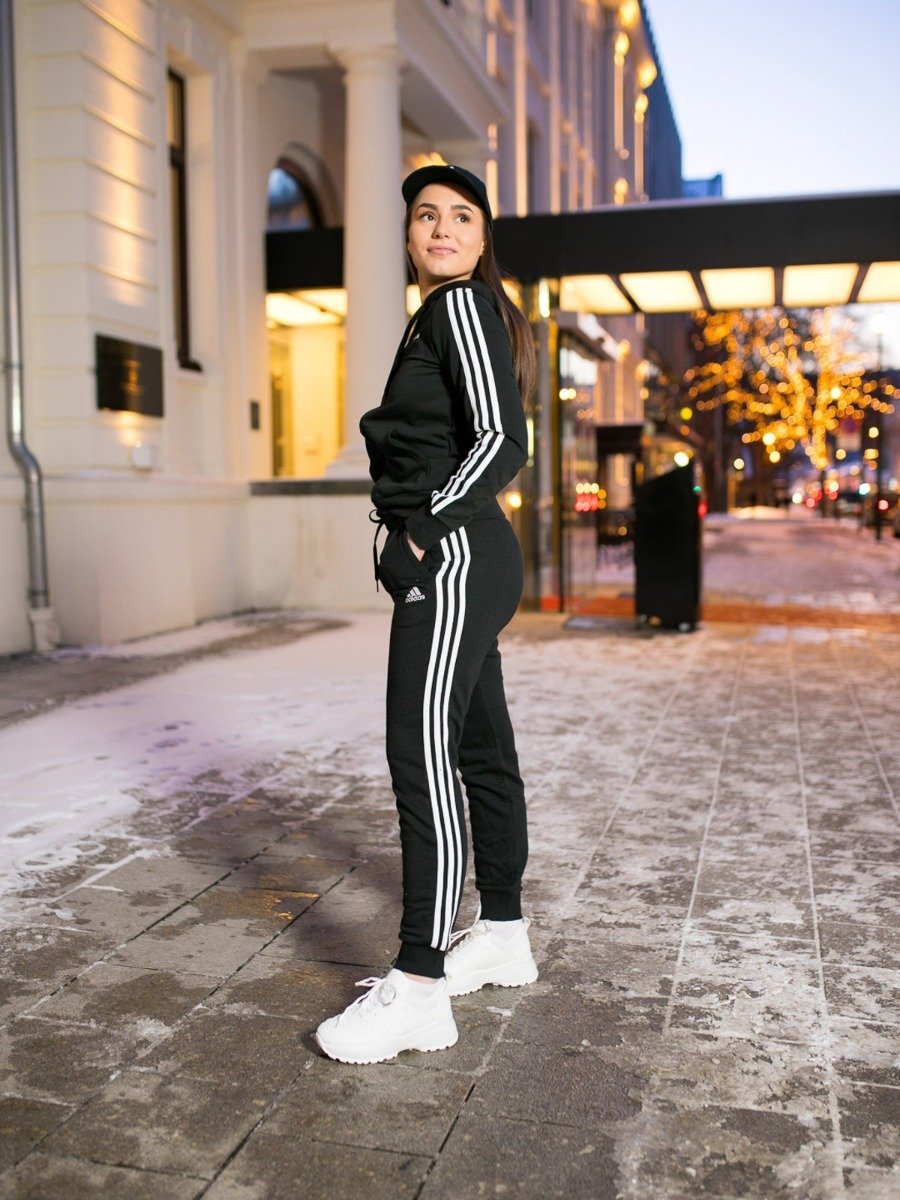 adidas 3 stripes Fullzip Hoodie Black/ White