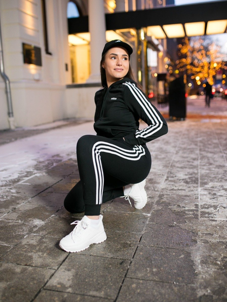 adidas 3 stripes Fullzip Hoodie Black/ White