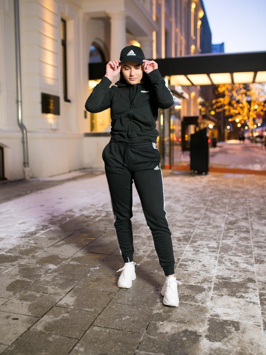 adidas 3 stripes Fullzip Hoodie Black/ White