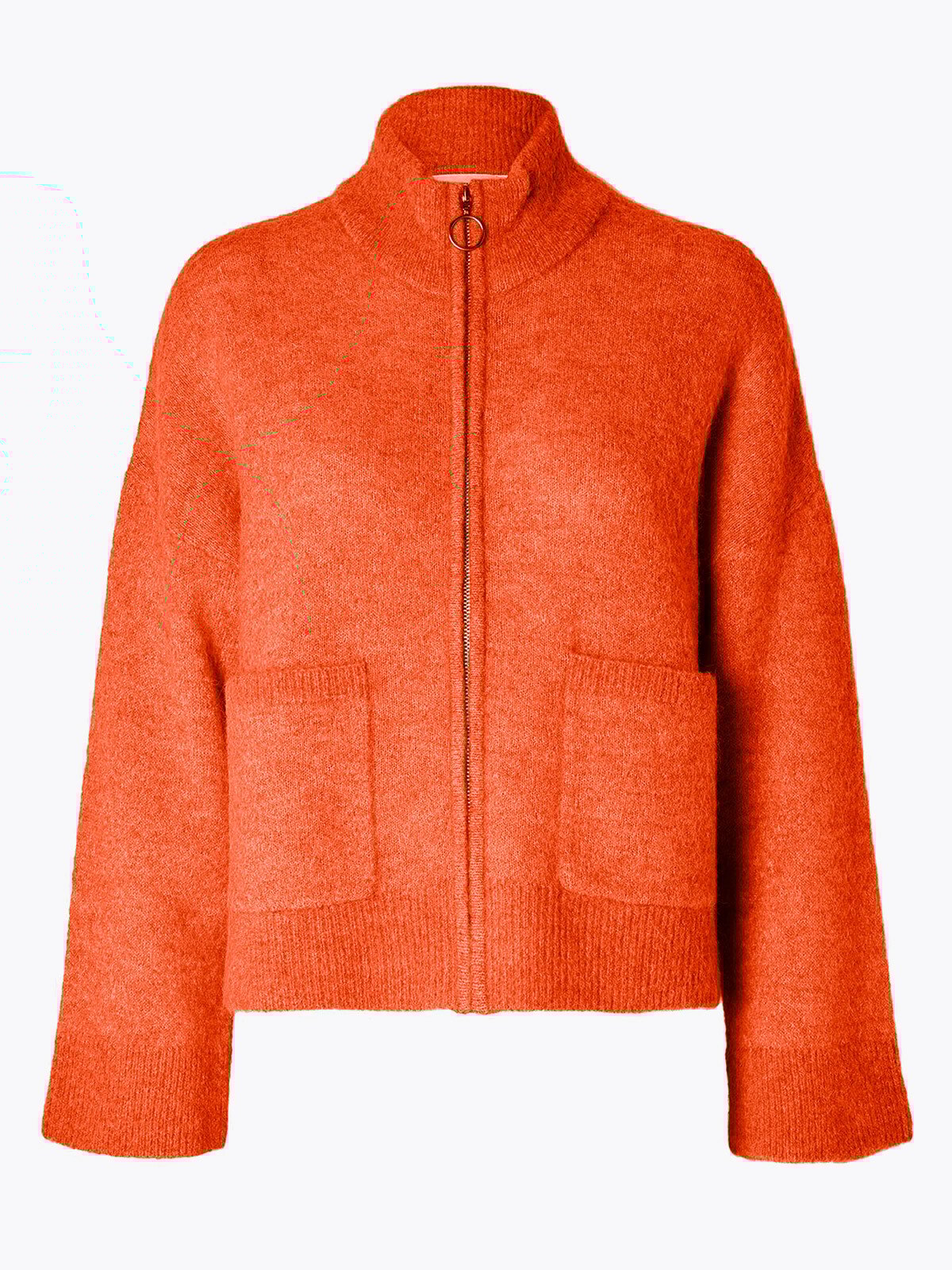 Selected Femme Sia Long Sleeve Knit Zipper Cardigan Emberglow Melange