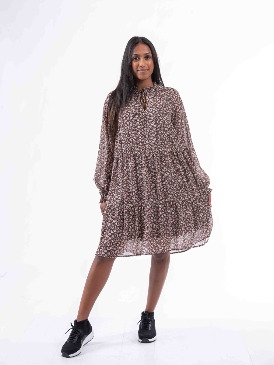 Ichi Darma Frill Dress Russet Brown