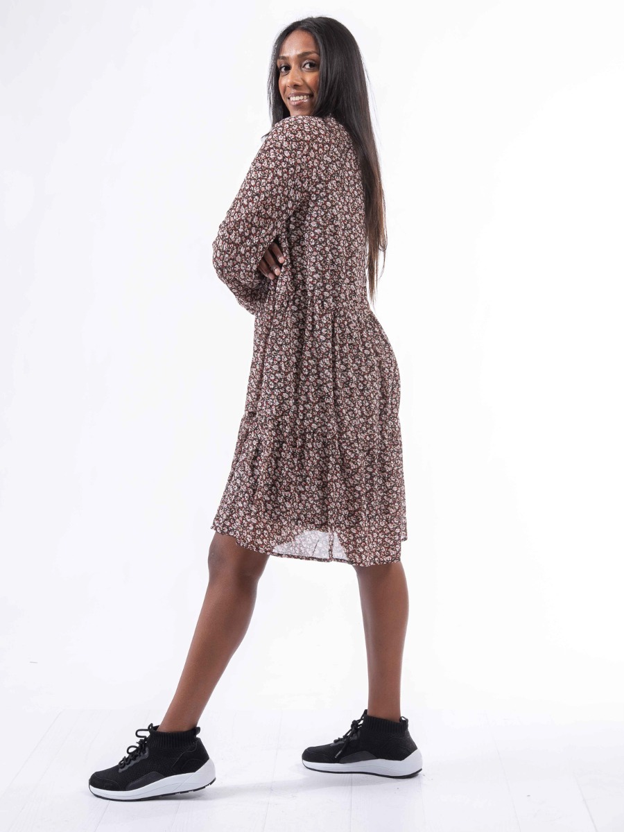 Ichi Darma Frill Dress Russet Brown