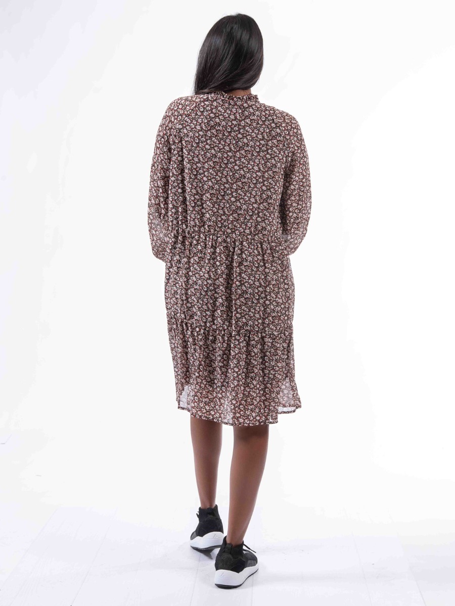 Ichi Darma Frill Dress Russet Brown