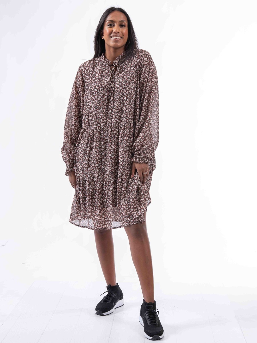 Ichi Darma Frill Dress Russet Brown
