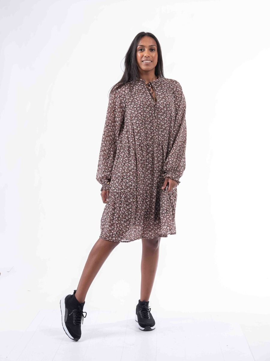 Ichi Darma Frill Dress Russet Brown