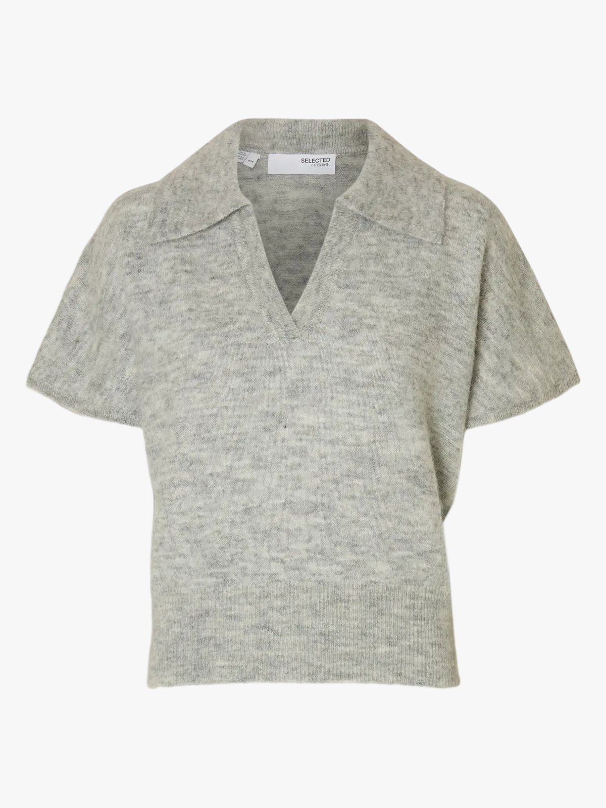 Selected Femme Lulu Short Sleeve Knit Polo Light Grey Melange