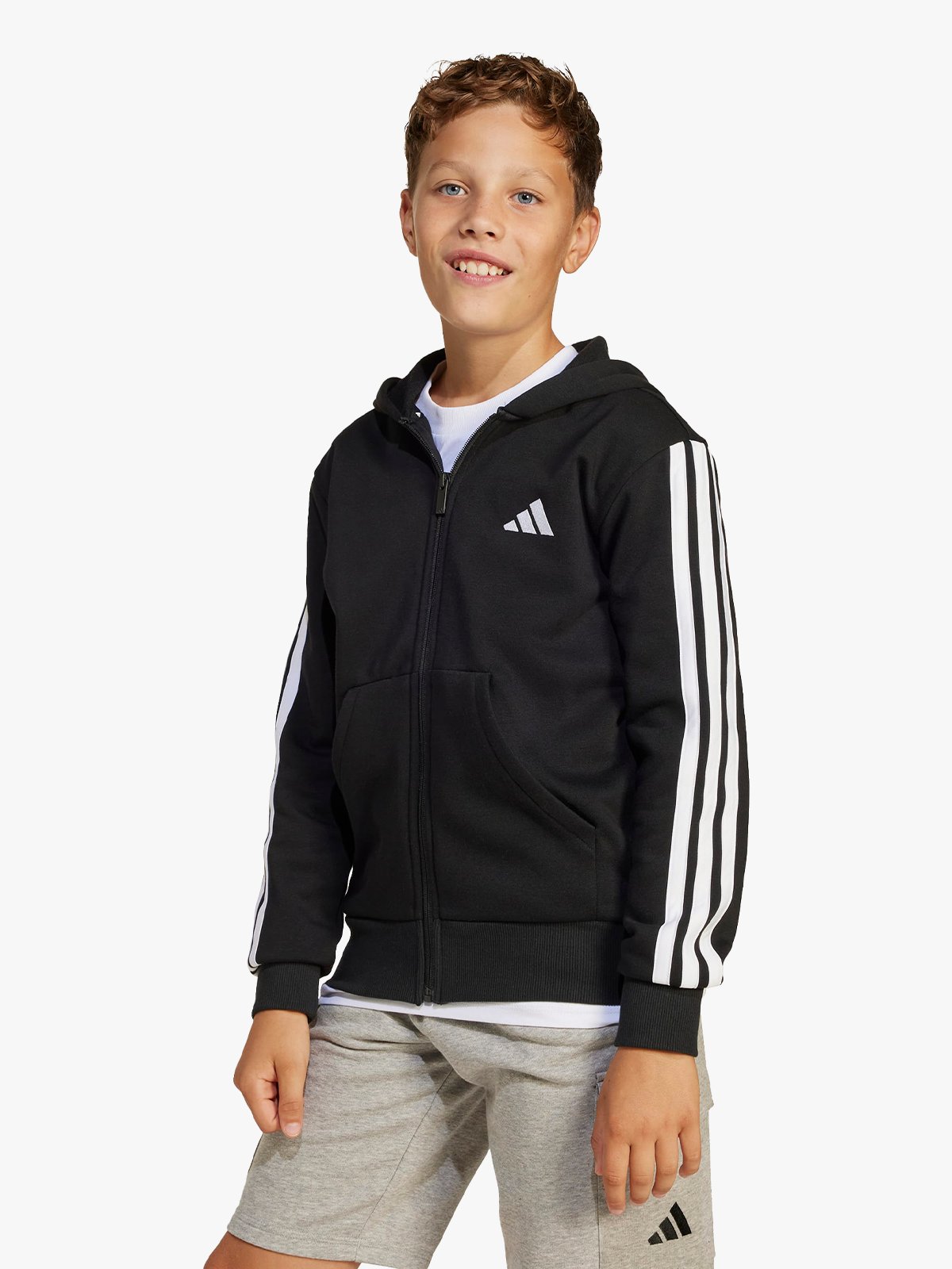 adidas 3S Fleece Full Zip Hood Junior BLACK/WHITE
