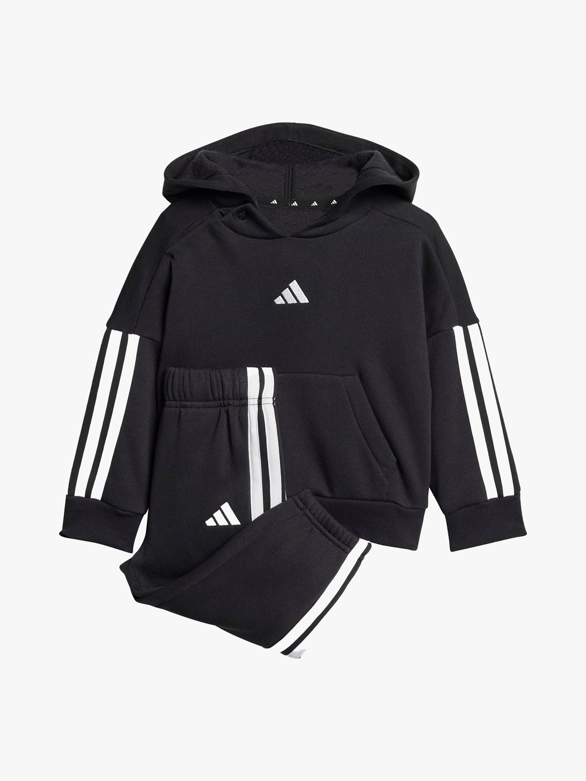 adidas 3-Stripes Fleece Hood Jog Sett Infant Black / White