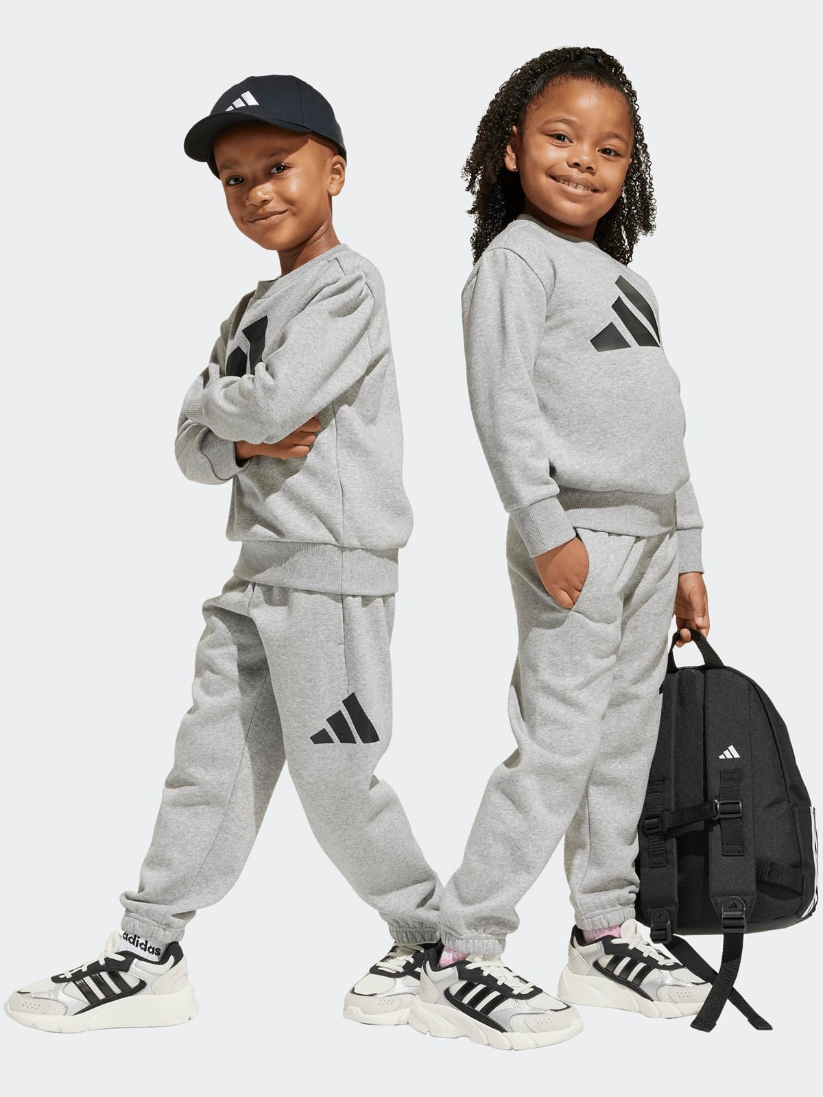 adidas Big Logo Fleece Jog Sett Kids Grey / Black