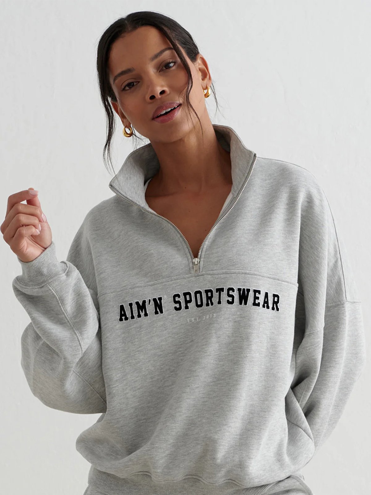 Aim'n Varsity Sweat Half Zip Grey Melange