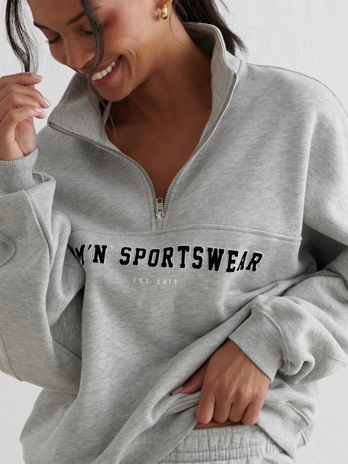 Aim'n Varsity Sweat Half Zip Grey Melange