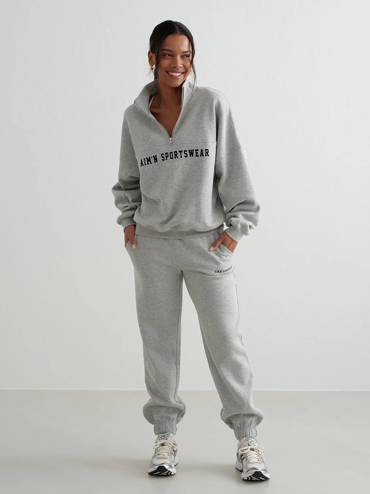 Aim'n Varsity Sweat Half Zip Grey Melange