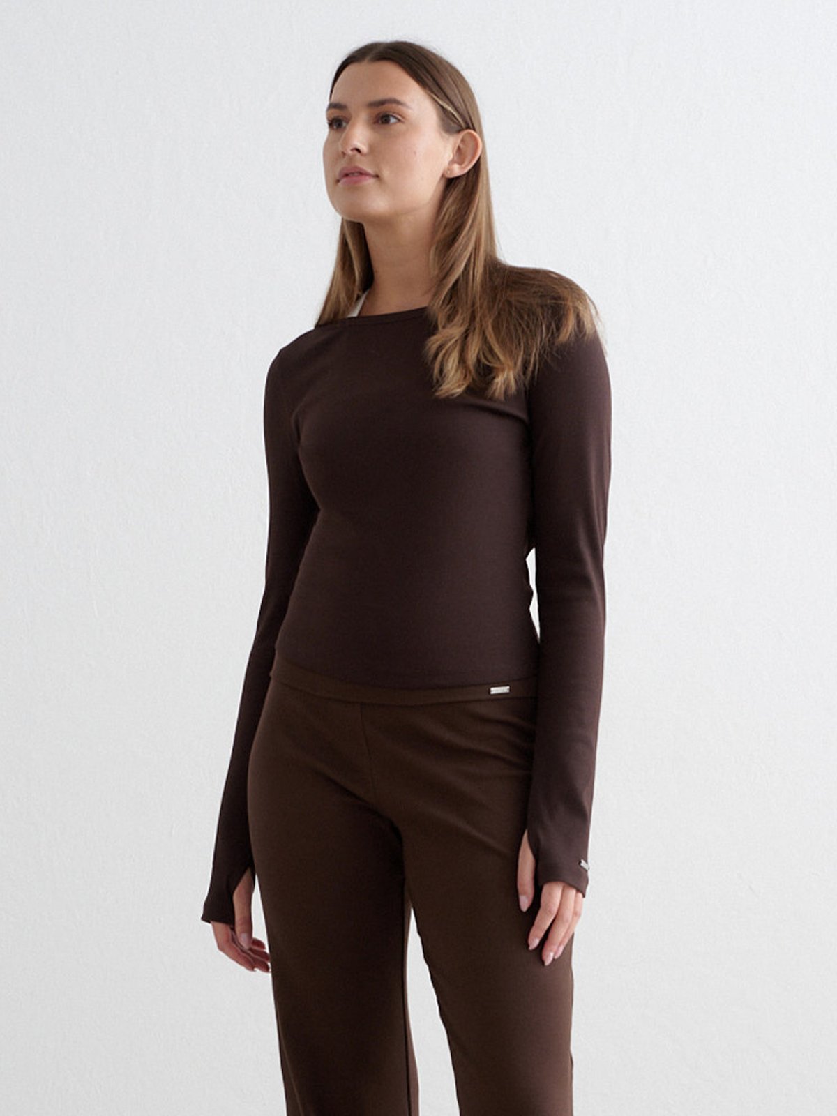 Aim'n Ease Ribbed Long Sleeve Top Chocolate