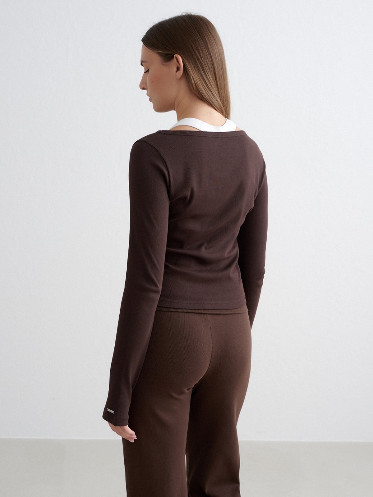 Aim'n Ease Ribbed Long Sleeve Top Chocolate