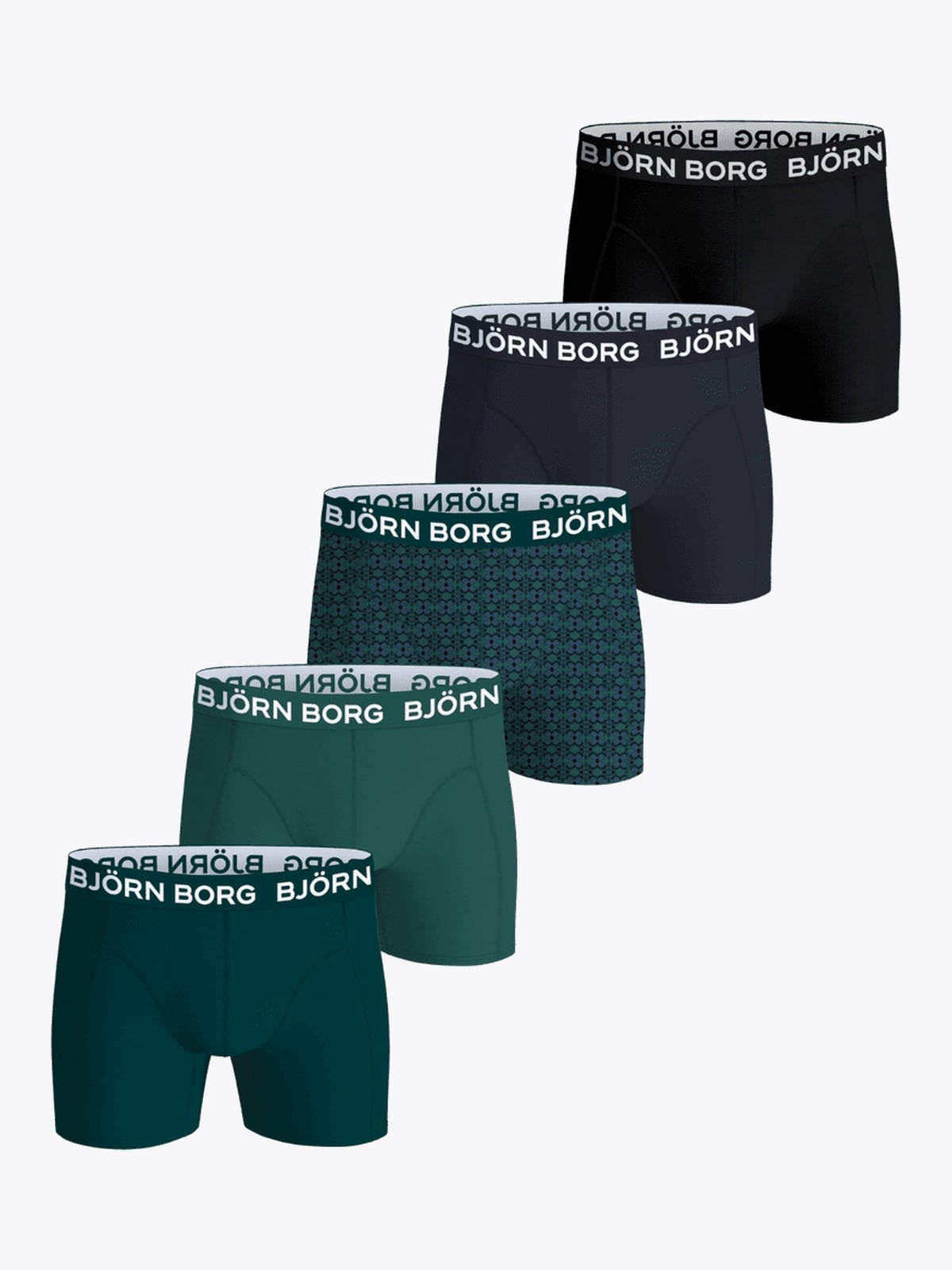 Björn Borg Cotton Stretch Boxer 5-Pack Svart / Grønn / Print / Marineblå