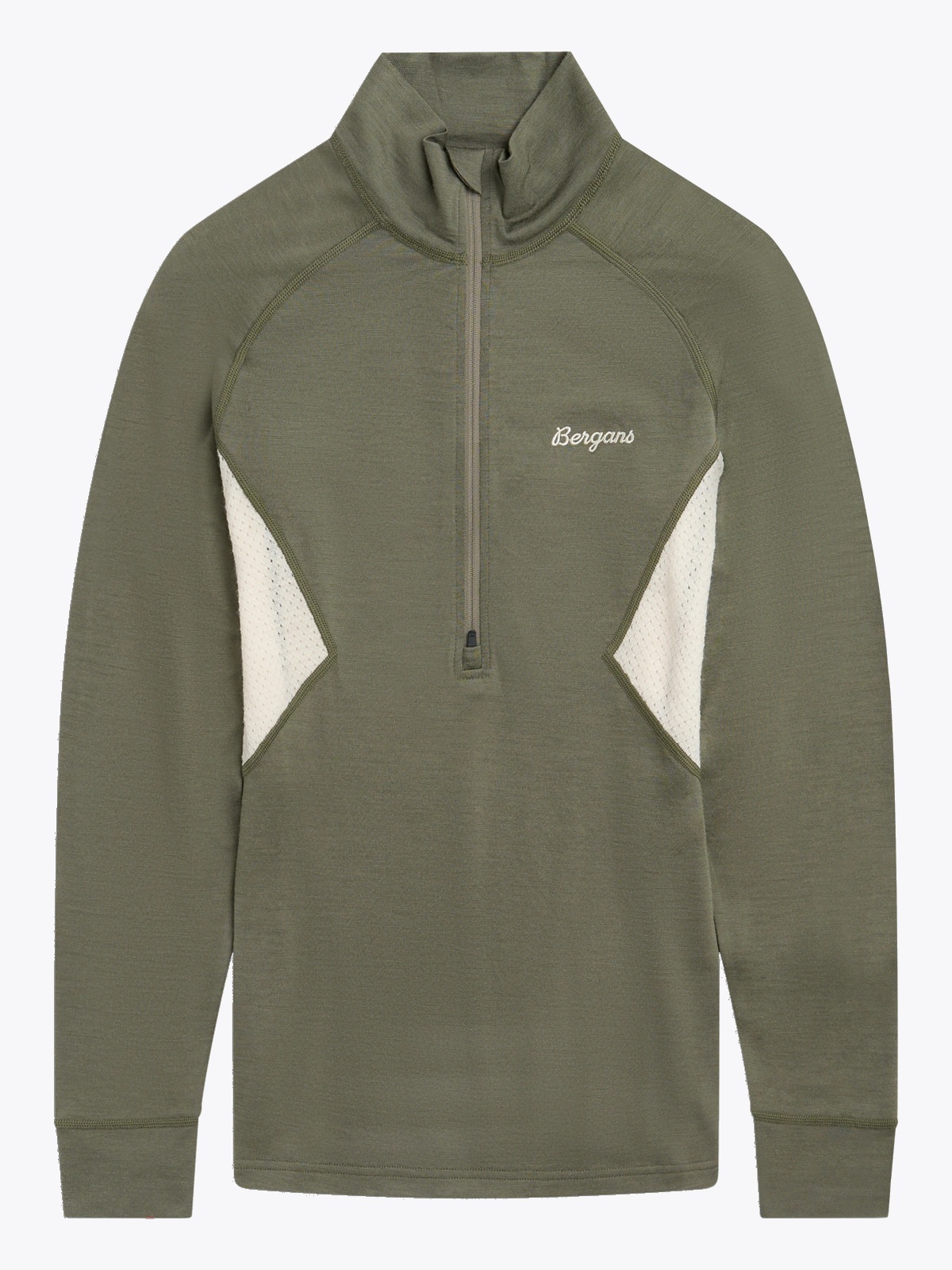 Bergans Inner:Pure Merino Half Zip Women Green Mud / Creme