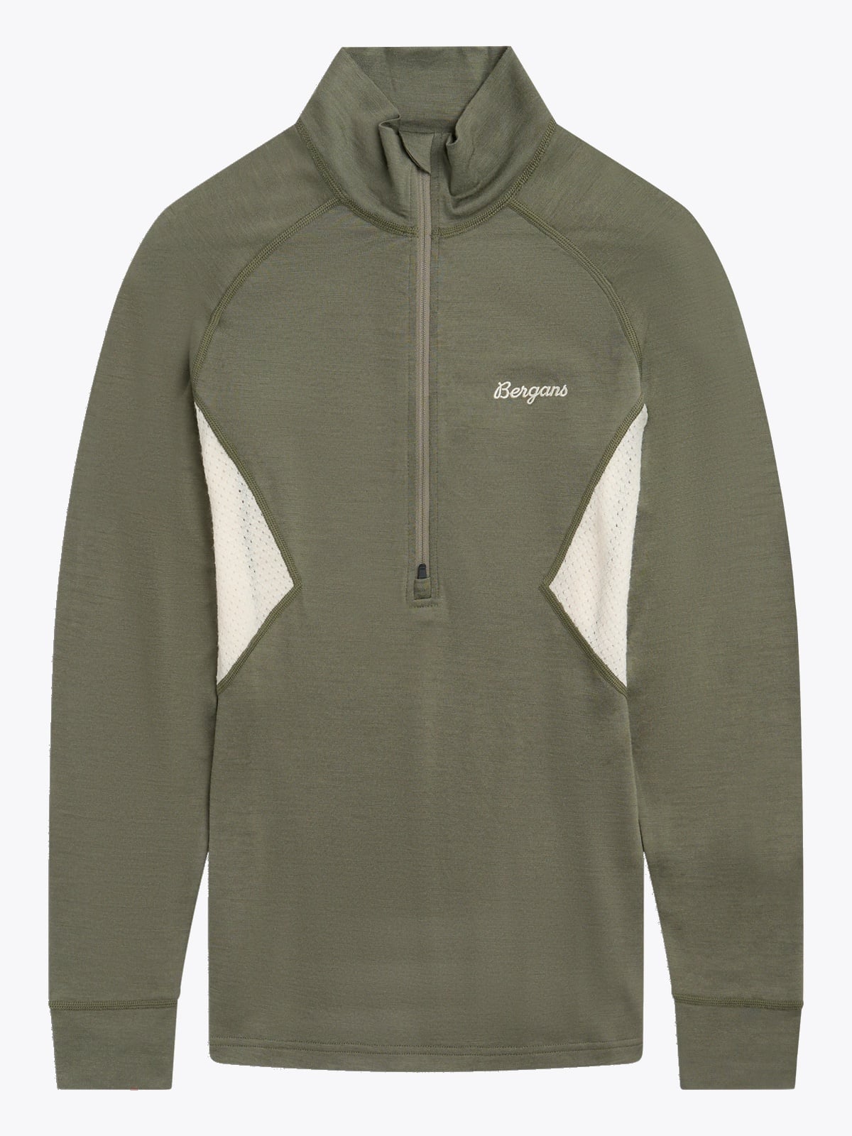 Bergans Inner:Pure Merino Half Zip Women Green Mud / Creme
