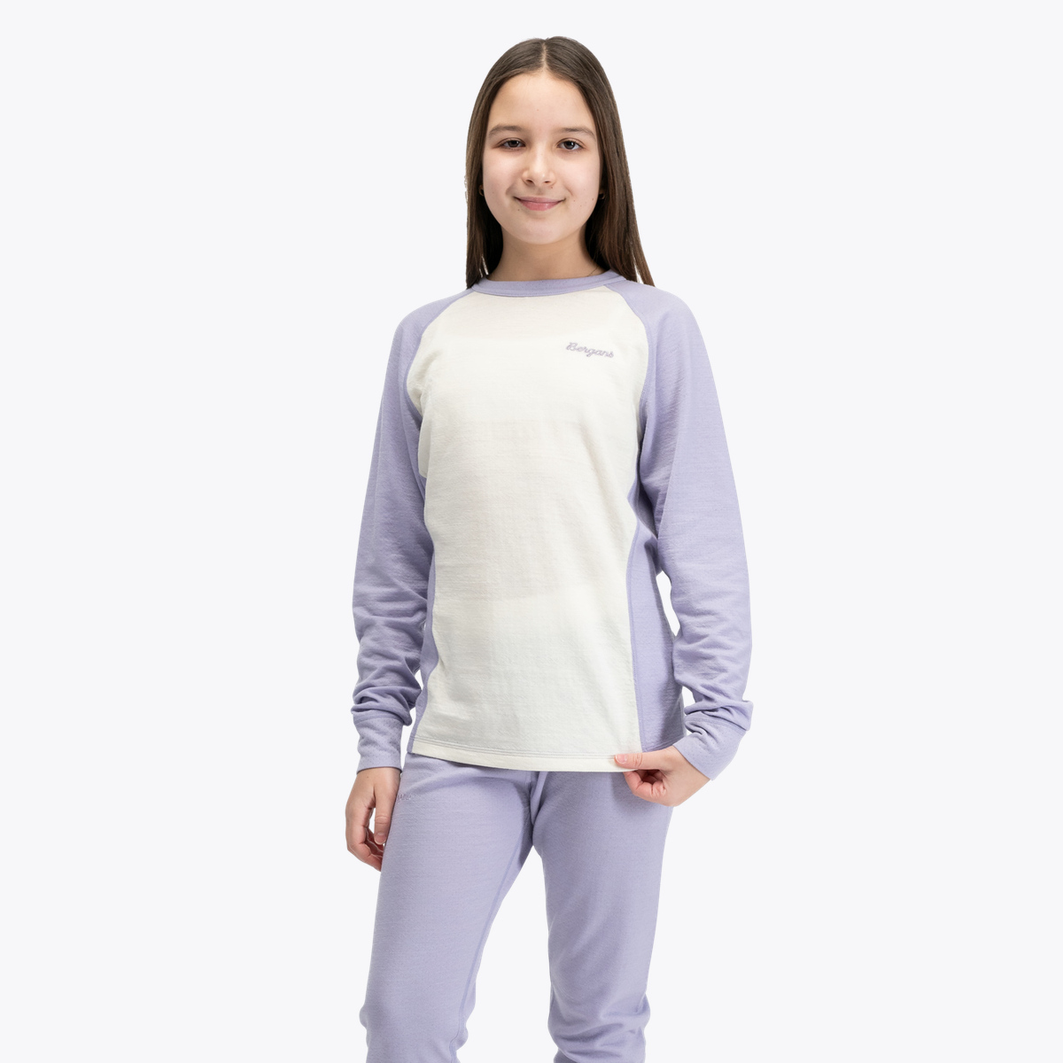Bergans Inner:Dual Merino Junior Long Sleeve Light Acai Smoothie / Vanilla White