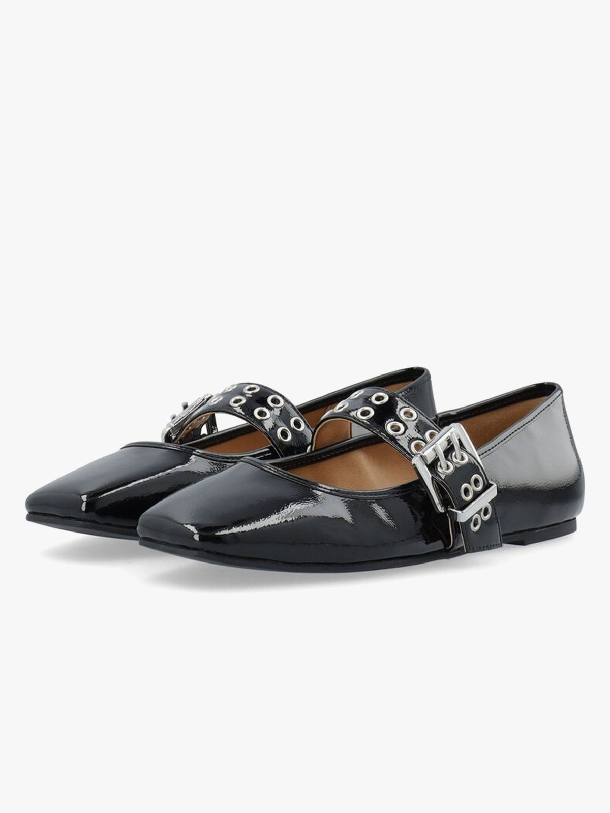 Bianco Rose Karré Mary Jane Flat Faux Leather Black Patent