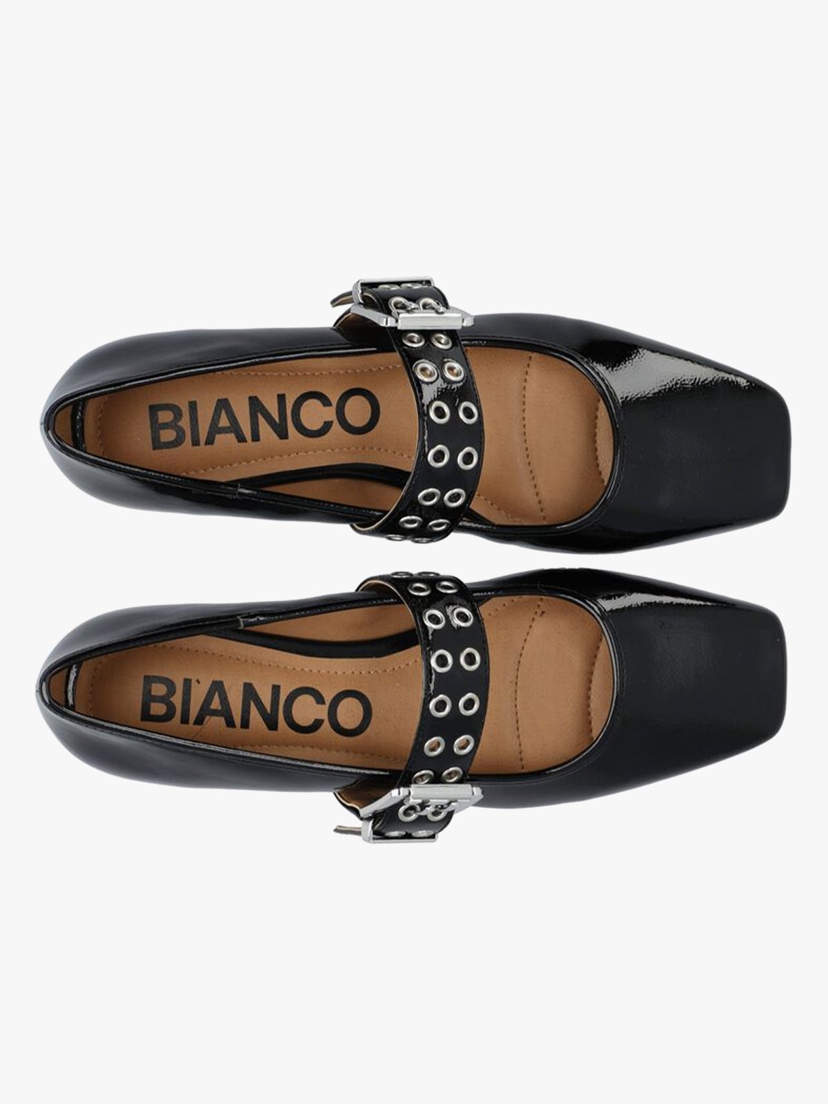 Bianco Rose Karré Mary Jane Flat Faux Leather Black Patent