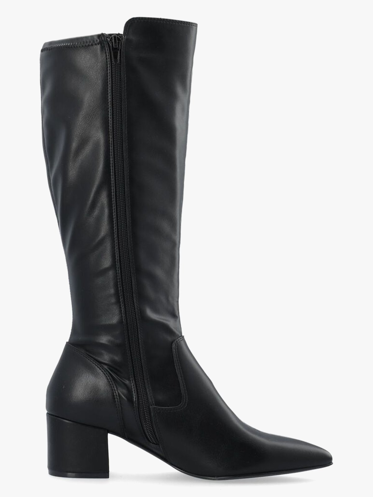 Bianco Devived Stretch Knee High Boot Smooth Faux Leather Black