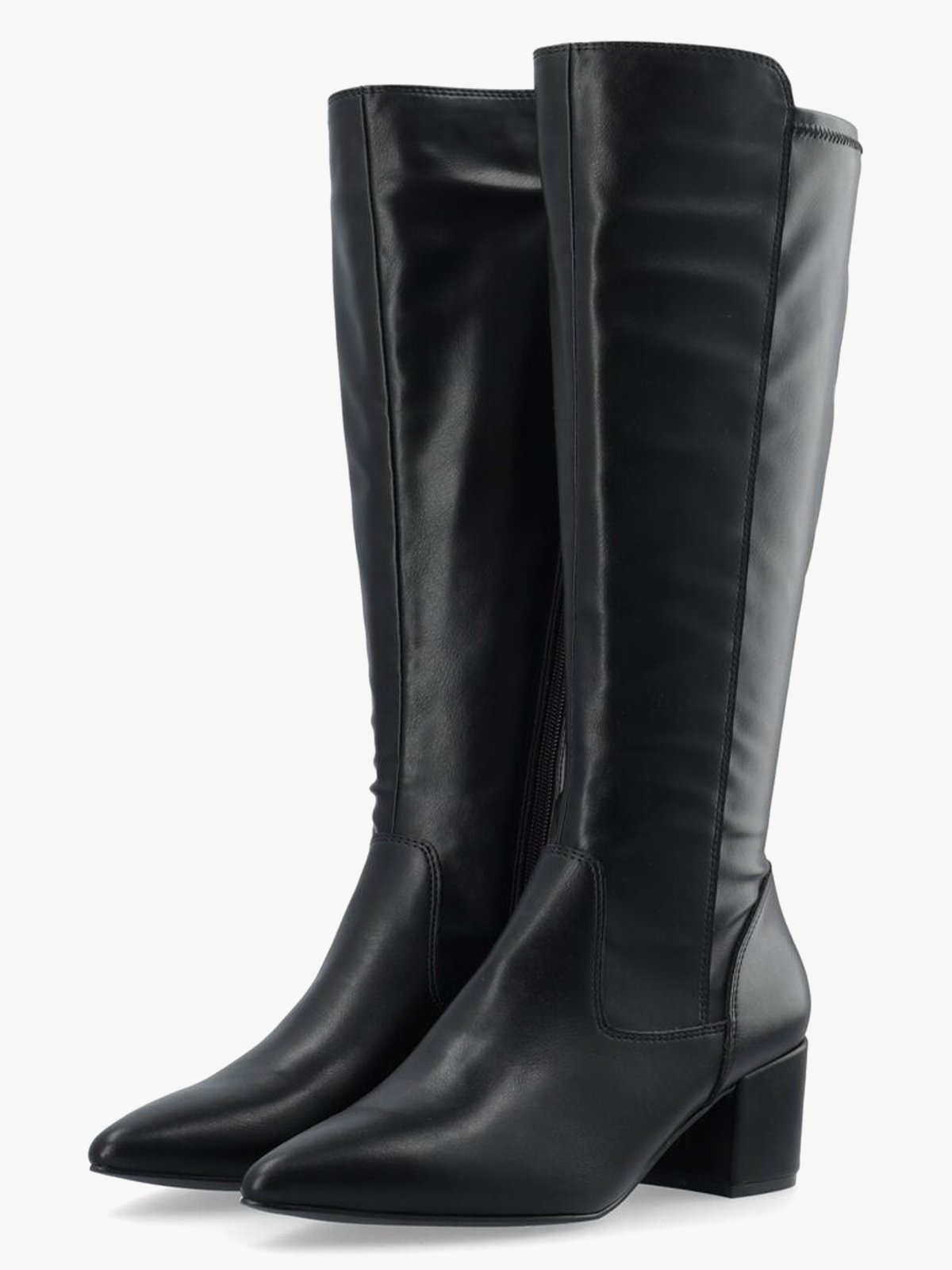 Bianco Devived Stretch Knee High Boot Smooth Faux Leather Black
