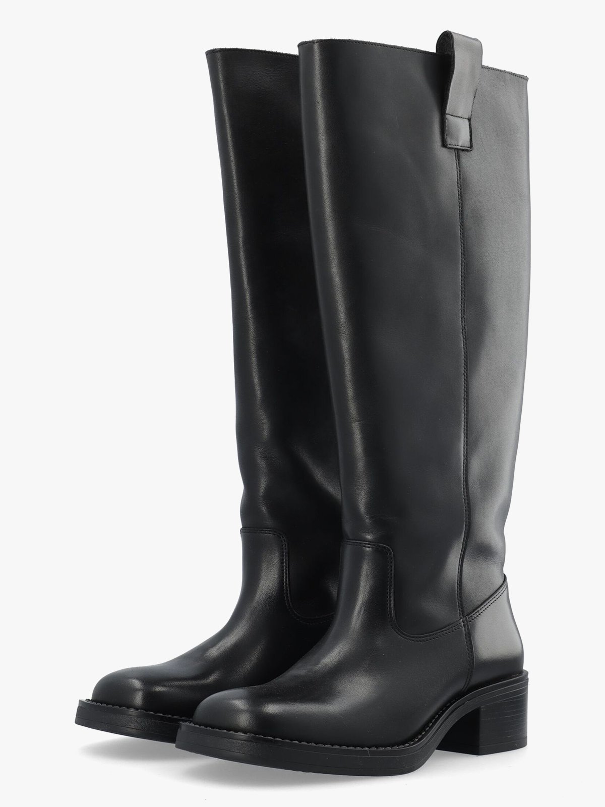 Bianco Mary Knee High Pull On Boot Smooth Leather Black