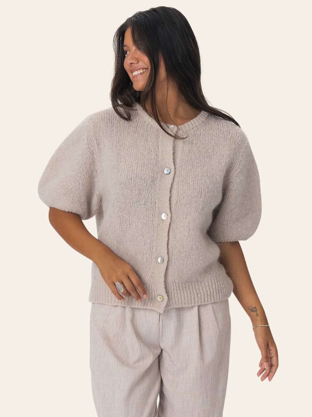 BYIC Ida Short Sleeve Cardigan Beige