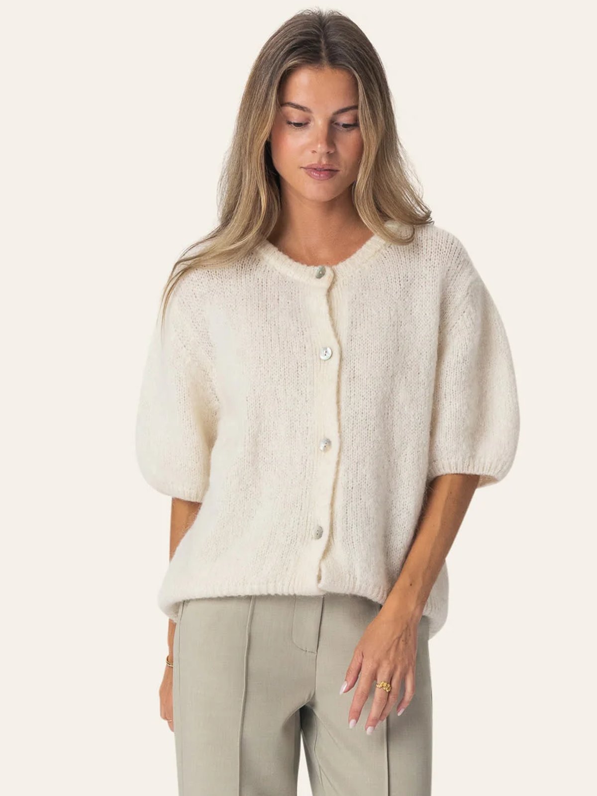 BYIC Ida Short Sleeve Cardigan White