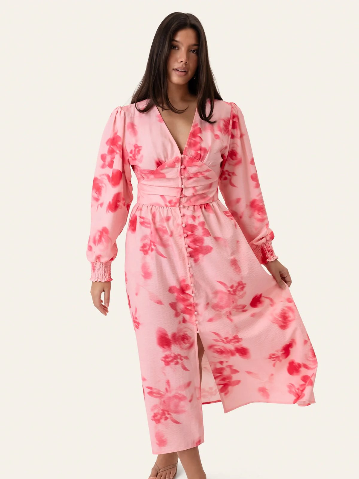 BYIC Adel Long Dress Abstract Pink Flower Print